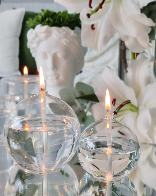 Quem Handmade Balloon Glass Candle, Clear Glass Candle Holder, Modern Home Decor Crystal Ball Candle Holder Set of 2 Large and Small