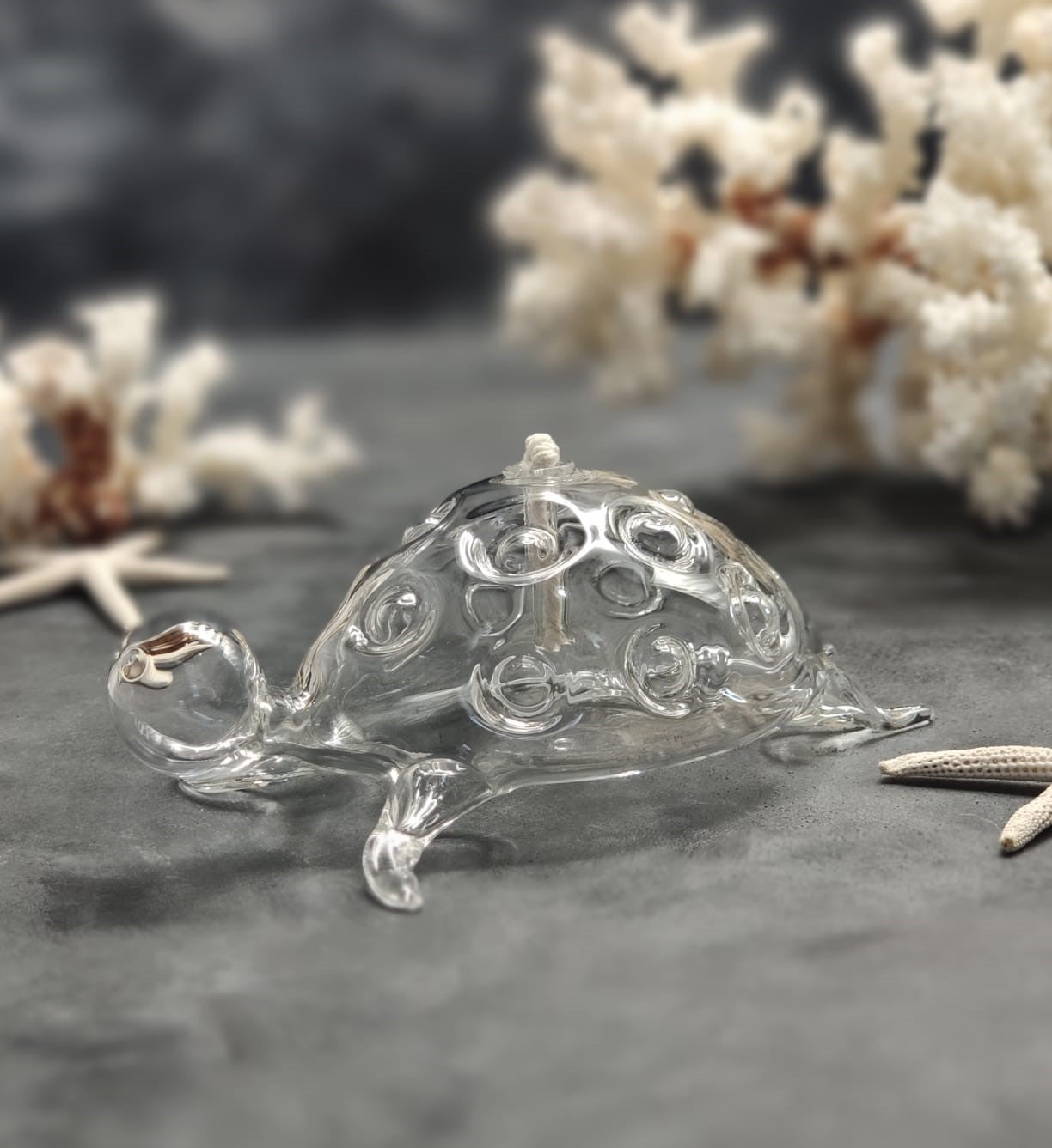 Quem Handmade Caretta Glass Candle, Modern Home Decor, Clear Loggerhead Sea Turtle Candle Holder