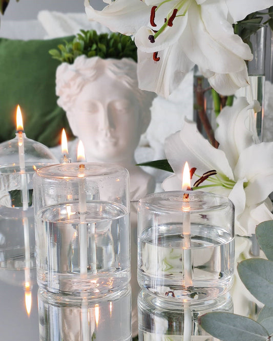Quem Handmade Clear Glass Cylinder-Shaped Candle with Glass Wick. Modern Home Decor. Decorative Candle Holder. Set of 2