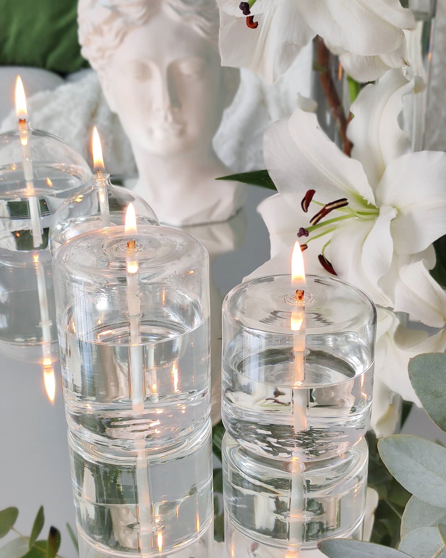Quem Handmade Clear Glass Cylinder-Shaped Candle with Glass Wick. Modern Home Decor. Decorative Candle Holder. Set of 2