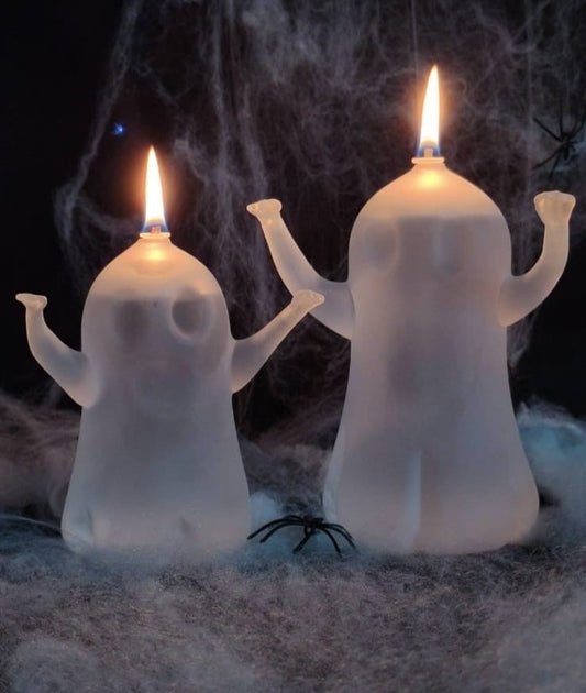 Quem Handmade Ghost Shaped Glass Oil Lamps with Glass Wick for Home and Office Decor. Candle Decoration. Set of 2