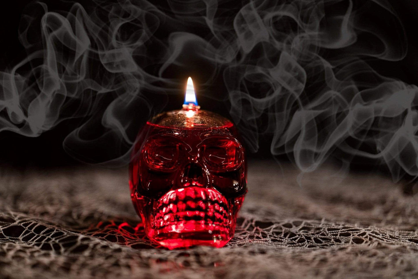 Quem Handmade Clear Glass Skull Candle with Glass Wick, Home and Office Decor Lamp.
