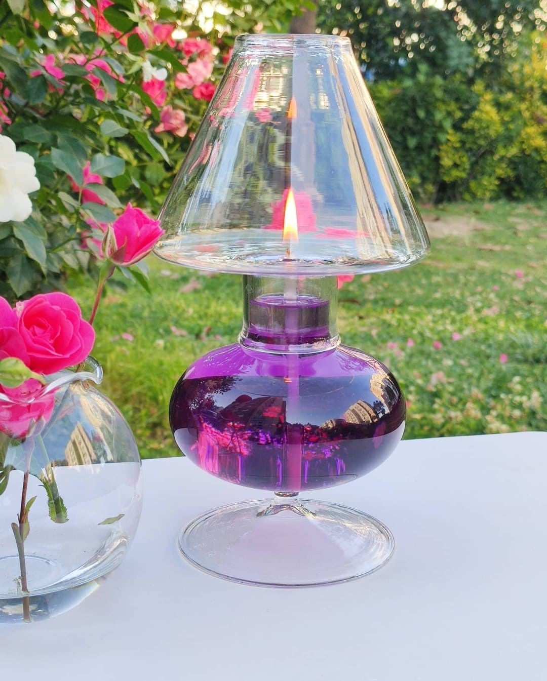 Quem Luxe Handmade Glass Oil Lampshade with Glass Wick for Indoor and Outdoor, Modern Glass Decor for Home and Office.