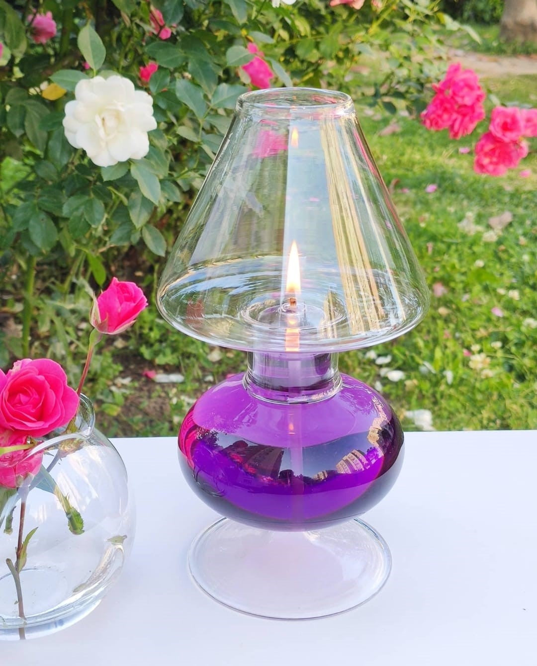 Quem Luxe Handmade Glass Oil Lampshade with Glass Wick for Indoor and Outdoor, Modern Glass Decor for Home and Office.