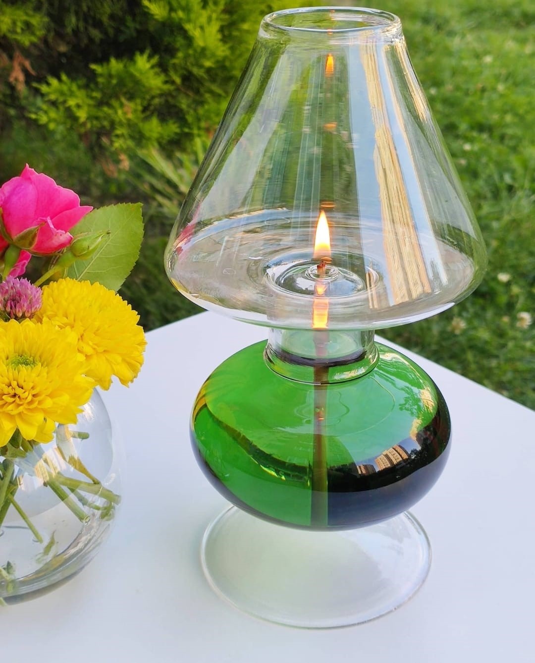 Quem Luxe Handmade Glass Oil Lampshade with Glass Wick for Indoor and Outdoor, Modern Glass Decor for Home and Office.