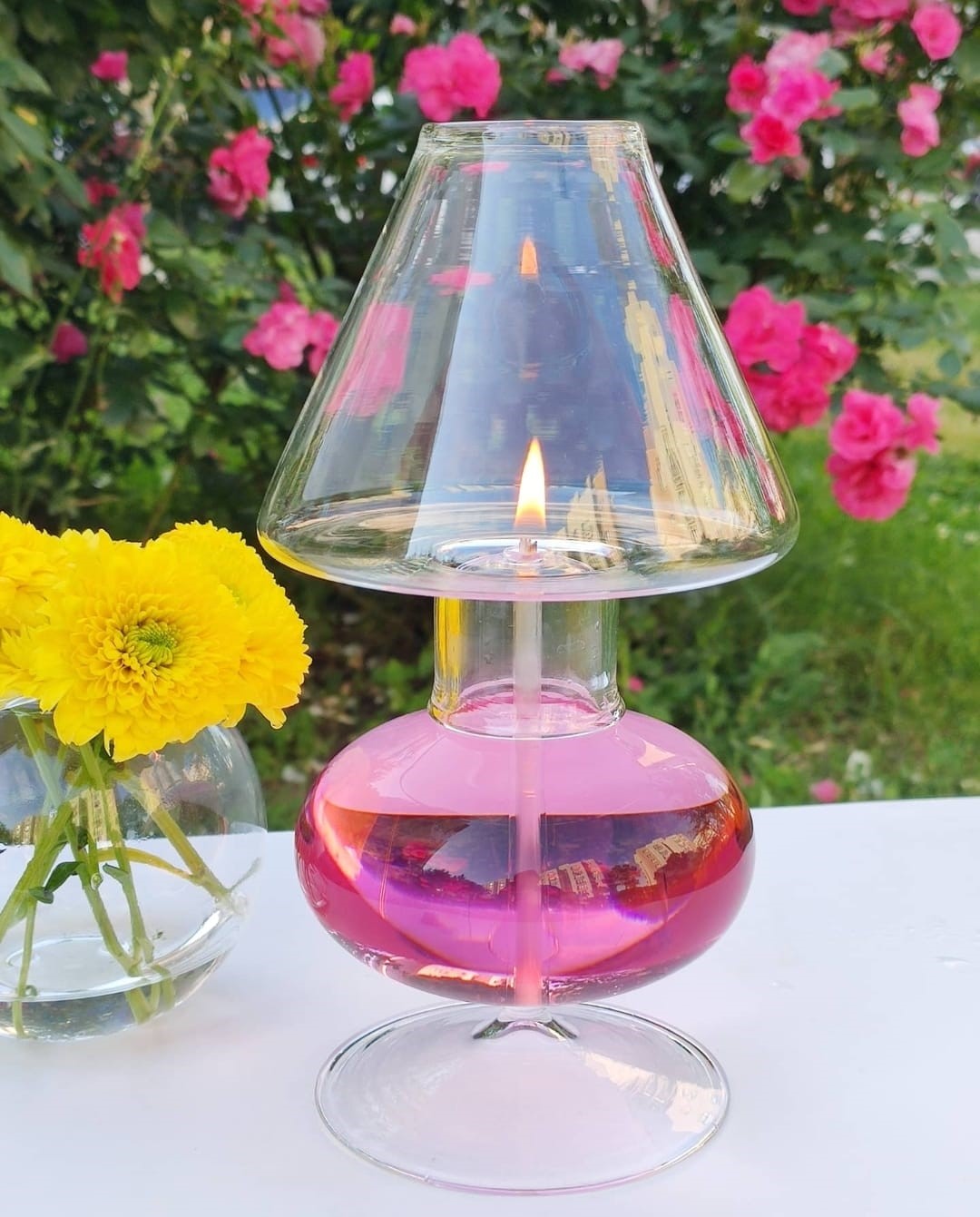 Quem Luxe Handmade Glass Oil Lampshade with Glass Wick for Indoor and Outdoor, Modern Glass Decor for Home and Office.