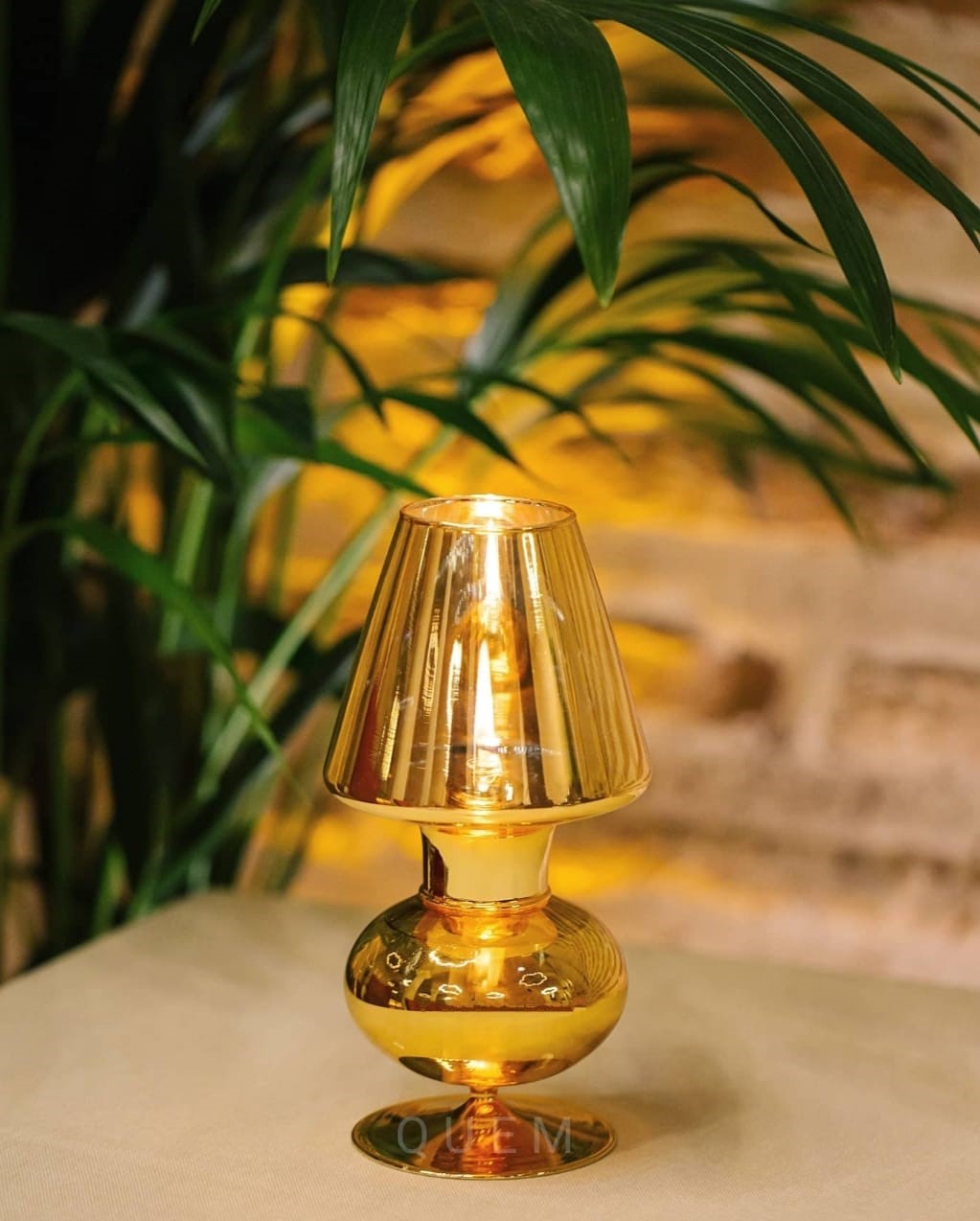 Quem Gold Oil Lamp, Modern Glass Decor with Glass Wick, Decorative Candles for Home and Office. Table Centerpiece Decoration Lamp.