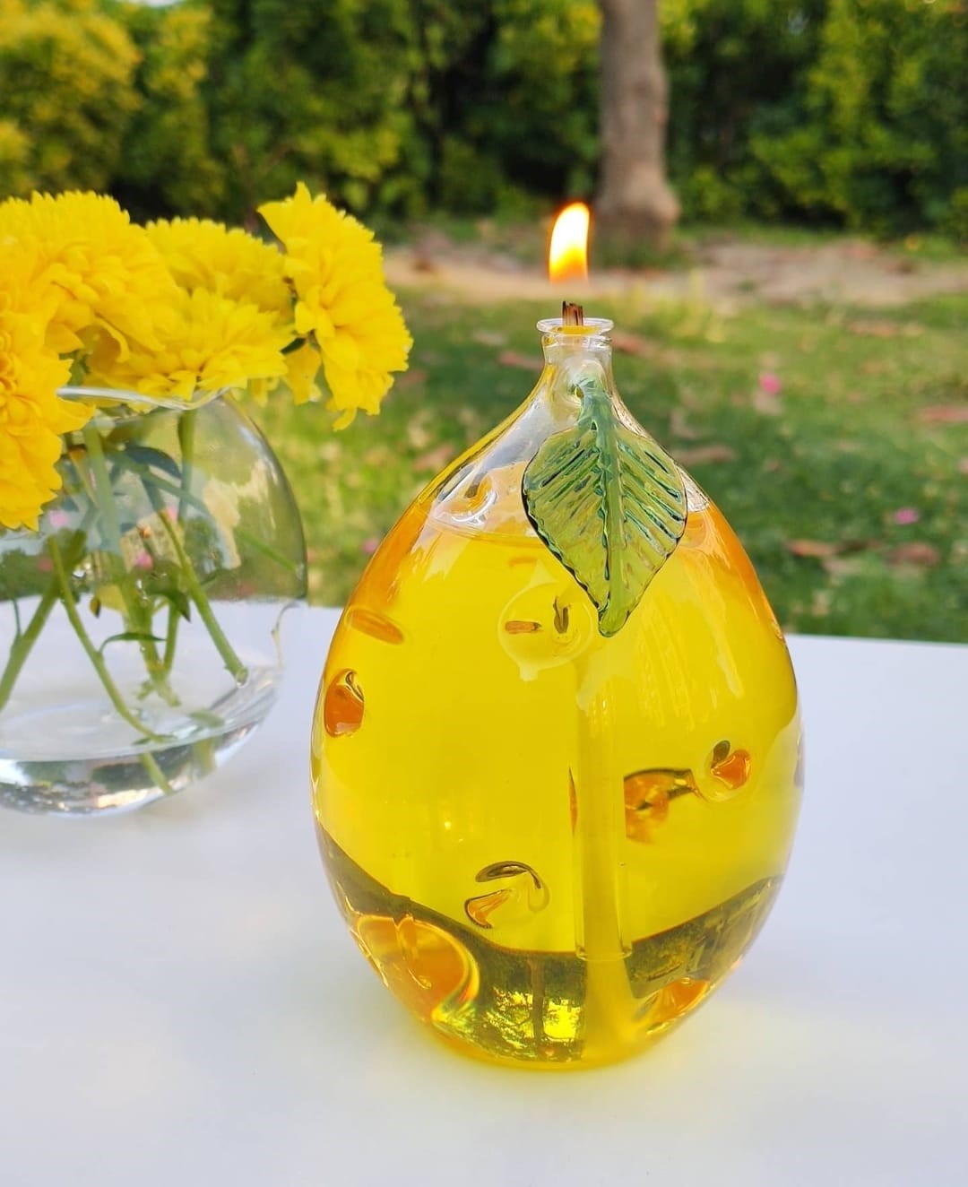 Quem Handmade Lemon Glass Oil Candle with Glass Wick. Modern Home Decor.