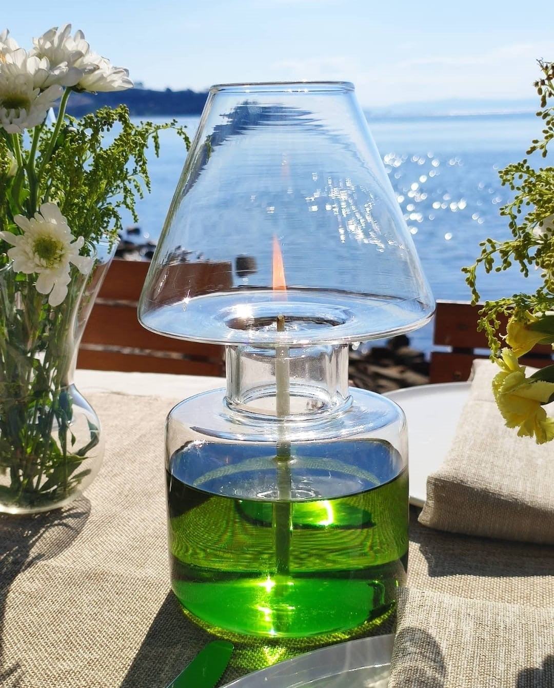 Quem Moss Handmade Glass Oil Lampshade with Glass Wick for Indoor and Outdoor, Modern Glass Decor for Home and Office.