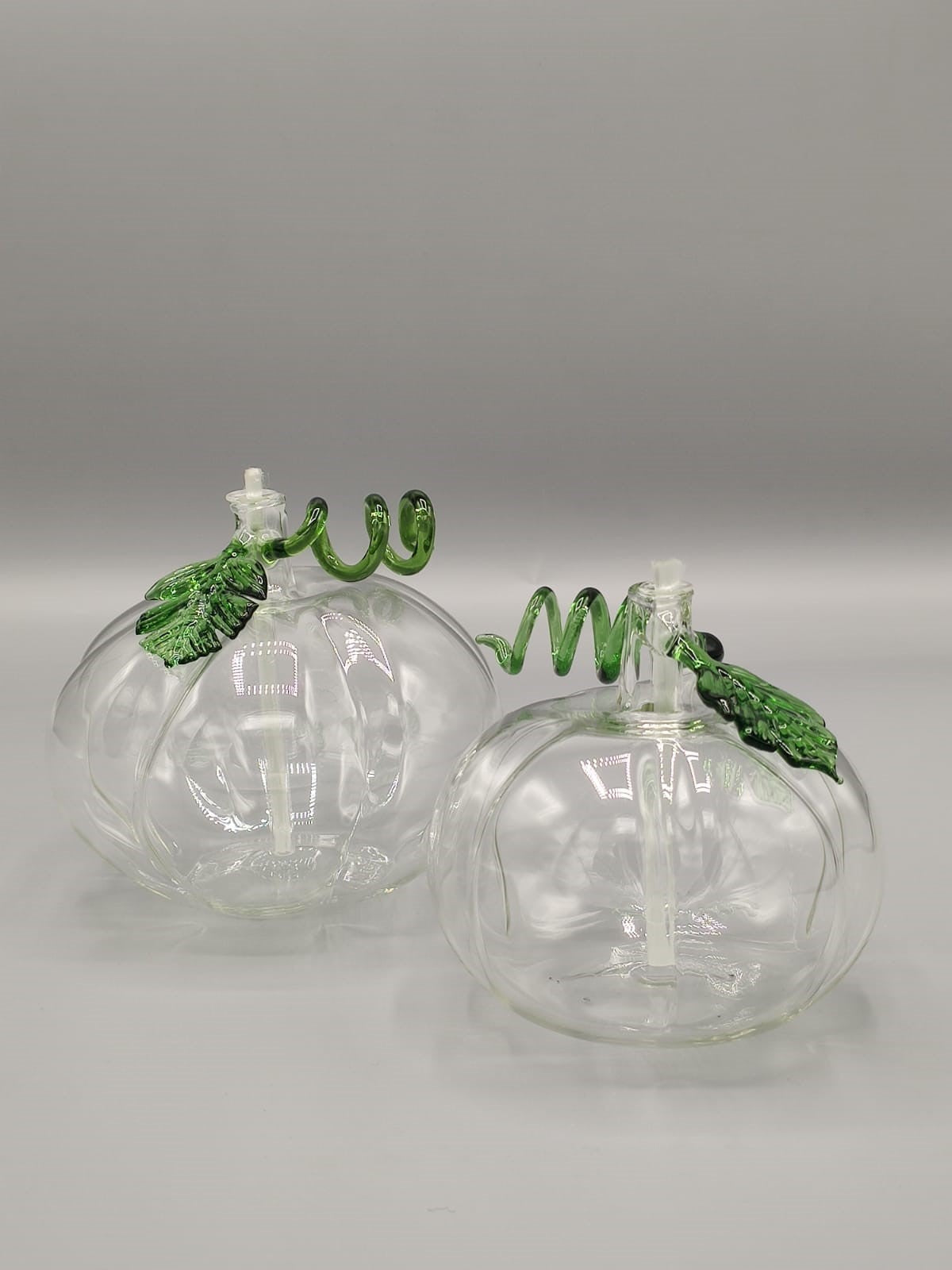 Quem Handmade Clear Glass Pumpkin Oil Candles with Glass Wick, Home and Office Decor Lamp. Set of 2