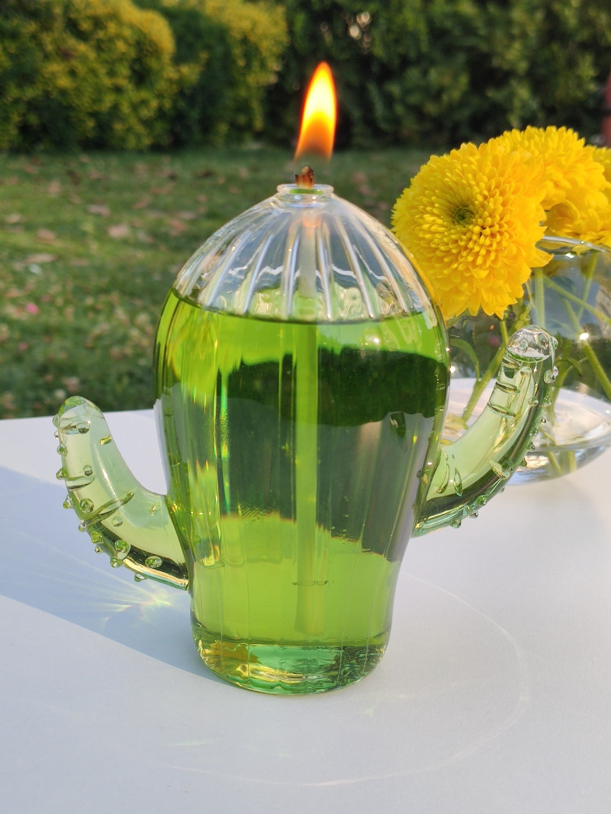 Quem Handmade Clear Cactus Glass Oil Candle, Home and Office Decor, Decorative Table Design.