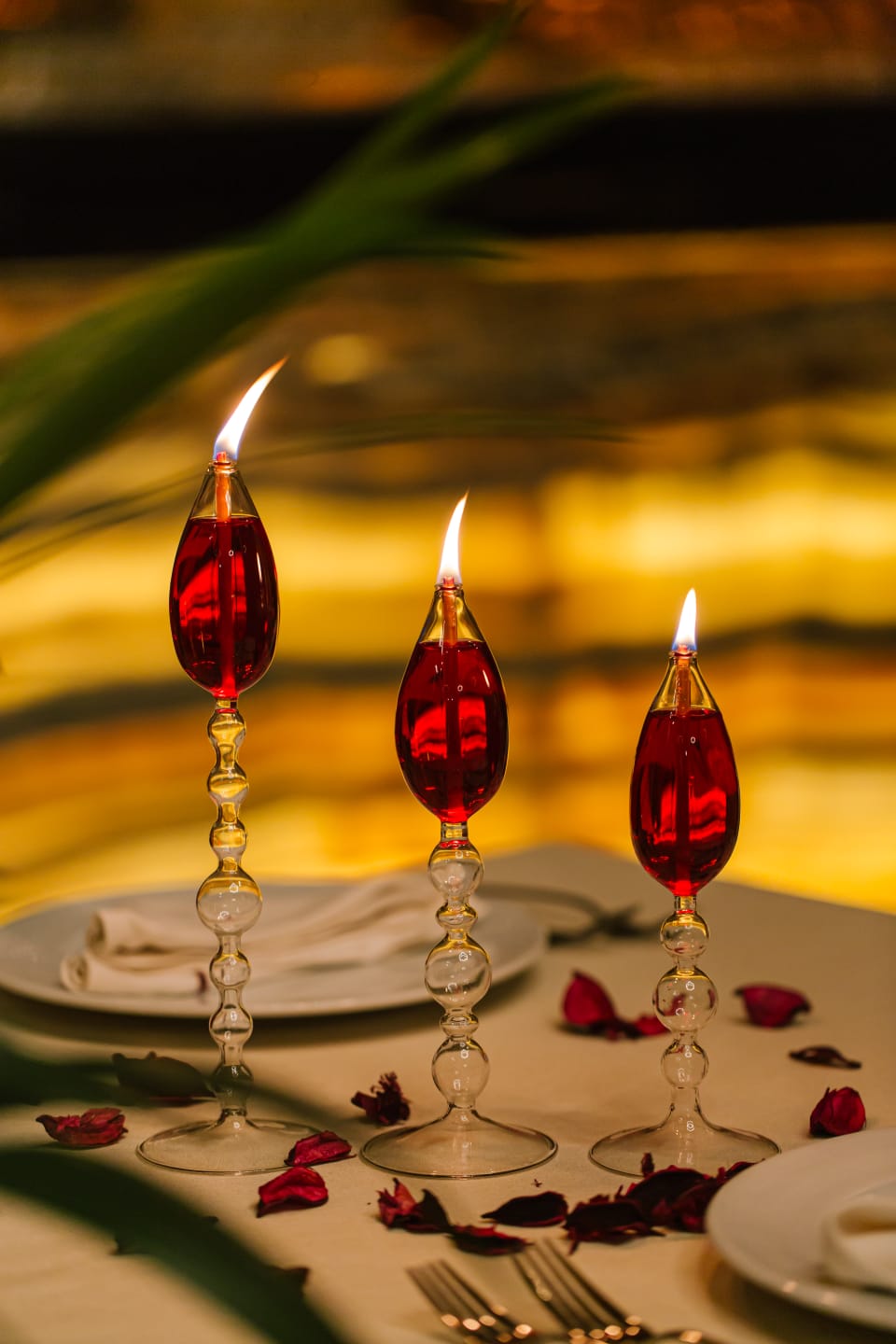 Quem Handmade Glass Oil Candle with Glass Wick, Modern Home Decor. Clear Decorative Oil Candlestick. Set of 3