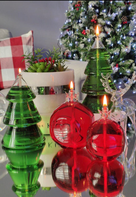 Quem Handmade Clear Glass Pomegranates Oil Candles with Glass Wicks, Contemporary Home and Office Decor Lamp. Set of 2