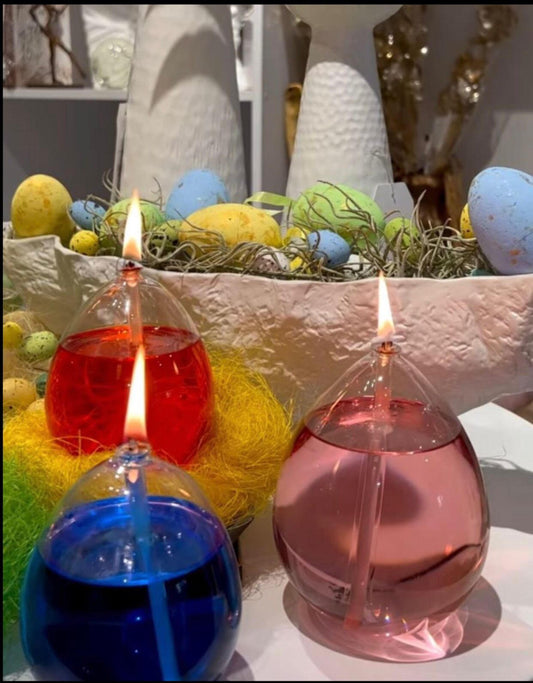 Quem Easter Eggs Handmade Glass Oil Lamps with Glass Wick. Home and Office Decor Set of 3