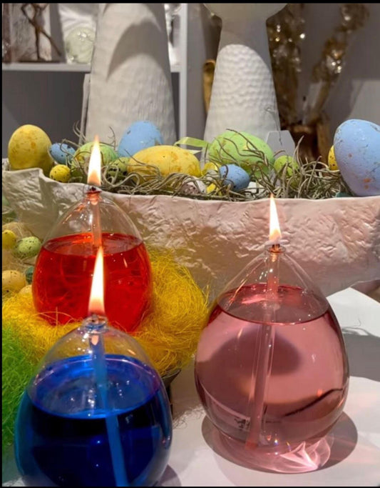 Handmade Decorative Glass Oil Lamps, Refillable Oil Candles Glass, Liquid  Candle, Reusable House Warming Gifts New Home 