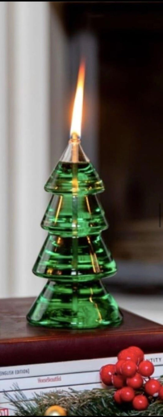 Quem Handmade Clear Glass Christmas Tree Oil Candles with Glass Wicks, Contemporary Home and Office Decor Lamp.